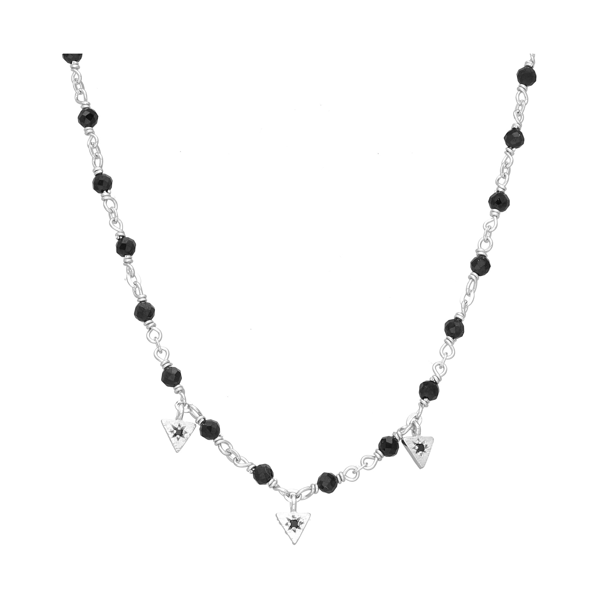 COD215NOIRRH Collier argent rhodié perles naturelles spinelle noir et pampilles