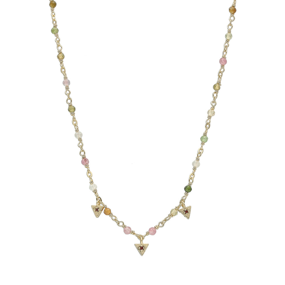 Collier argent doré perles naturelles tourmaline et pampilles