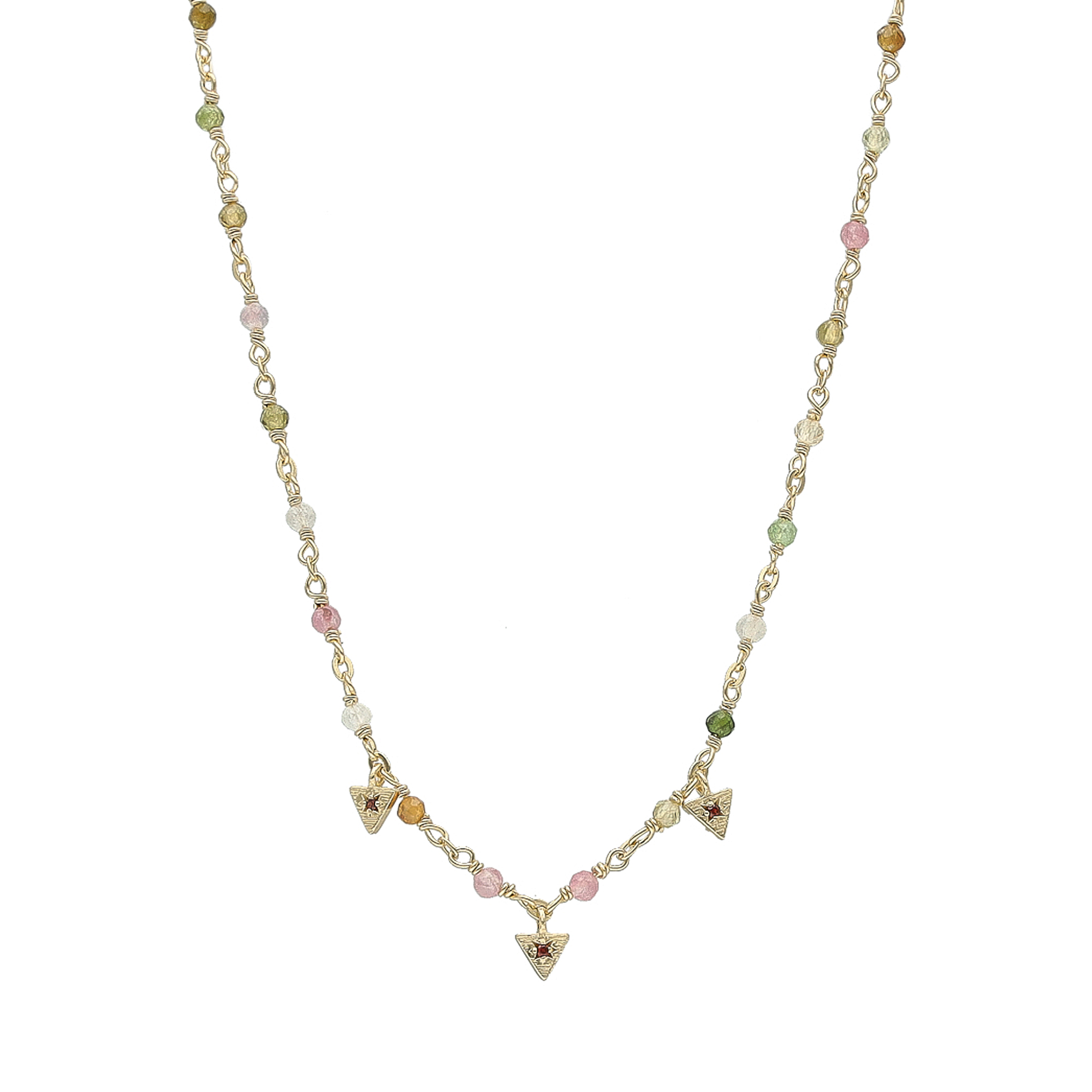 COD215TOURMALINE Collier argent doré perles naturelles tourmaline et pampilles