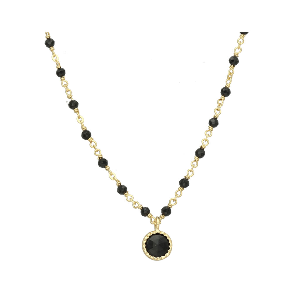 Collier argent doré perles naturelles spinelle noir et médaillon