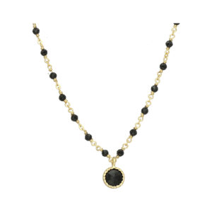 COD216NOIRGOLD Collier argent doré perles naturelles spinelle noir et médaillon
