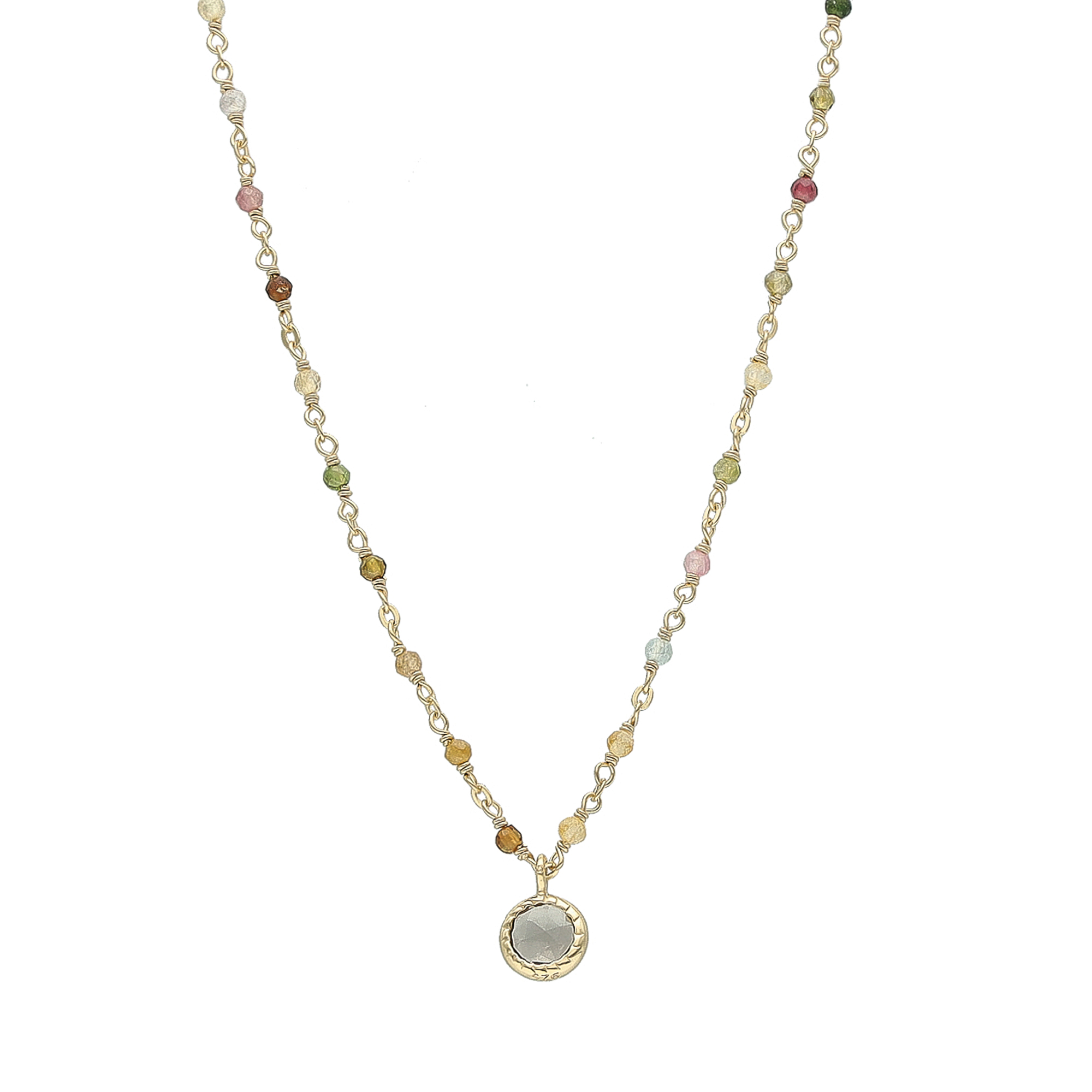 COD216TOURMALINE Collier argent doré perles naturelles tourmaline et médaillon 1