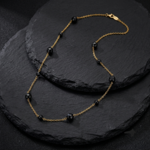 COD301 Collier argent doré perles facettés naturelles spinelle noir 2