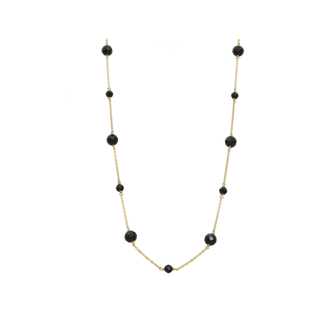 Collier argent doré perles facettés naturelles spinelle noir