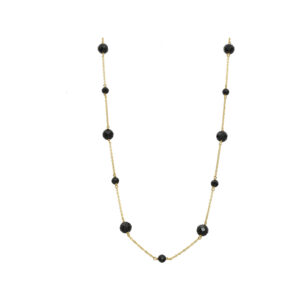 COD301NOIRGOLD Collier argent doré perles facettés naturelles spinelle noir