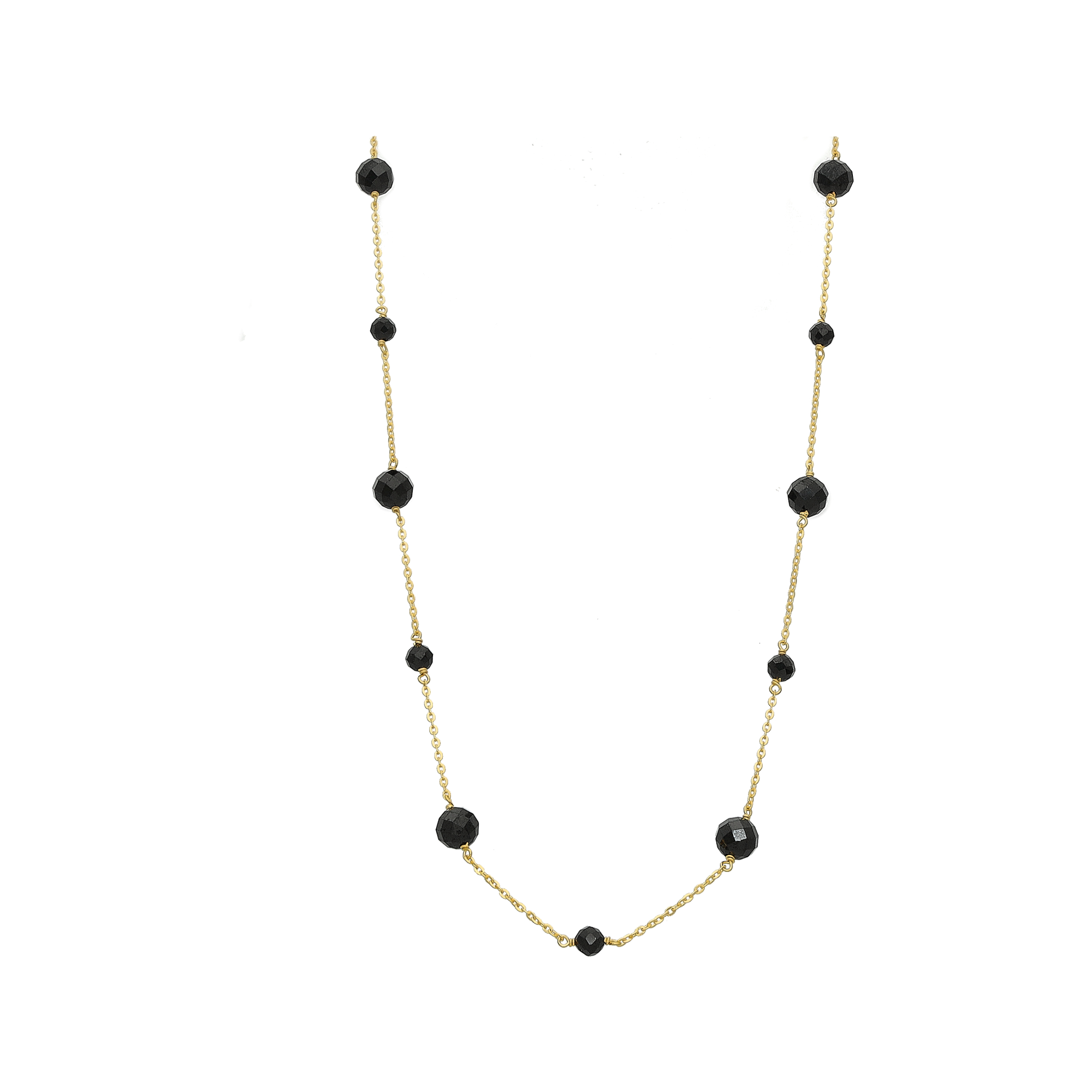 COD301NOIRGOLD Collier argent doré perles facettés naturelles spinelle noir