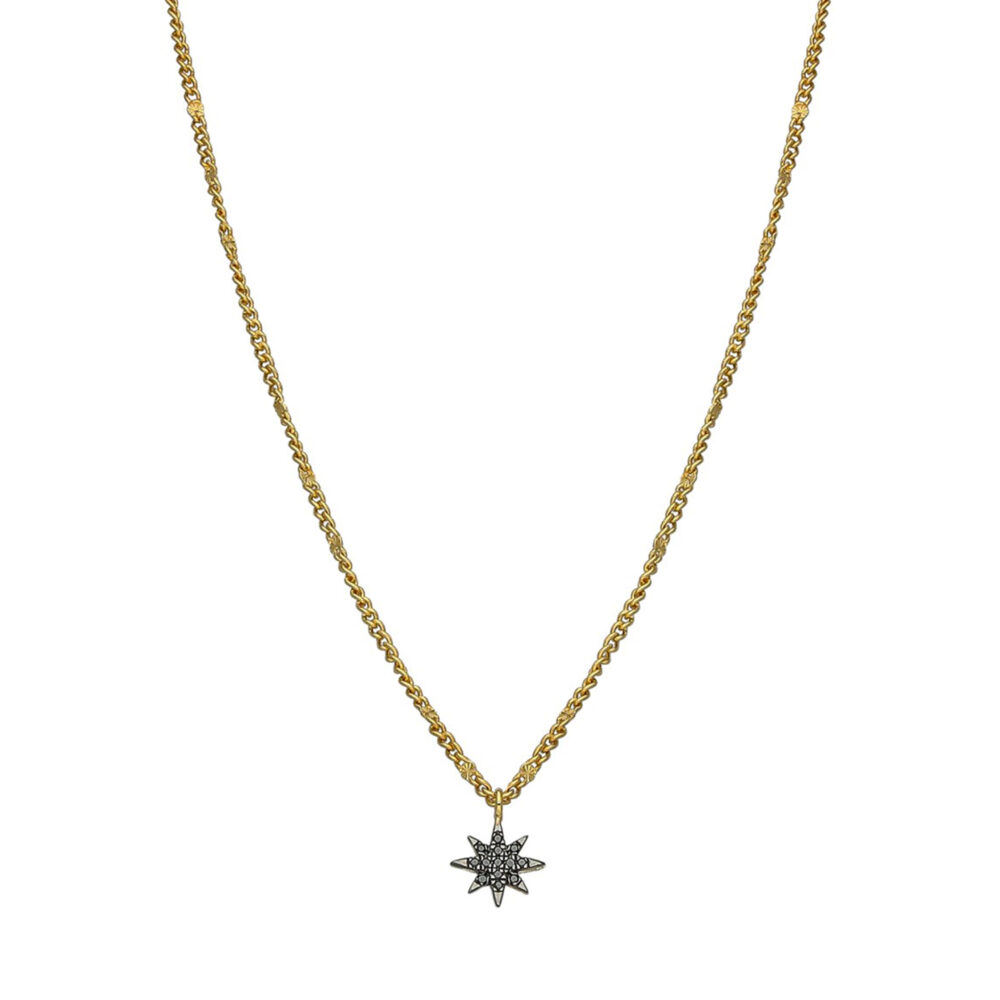 Collier Argent Doré Étoile Diamant Noir