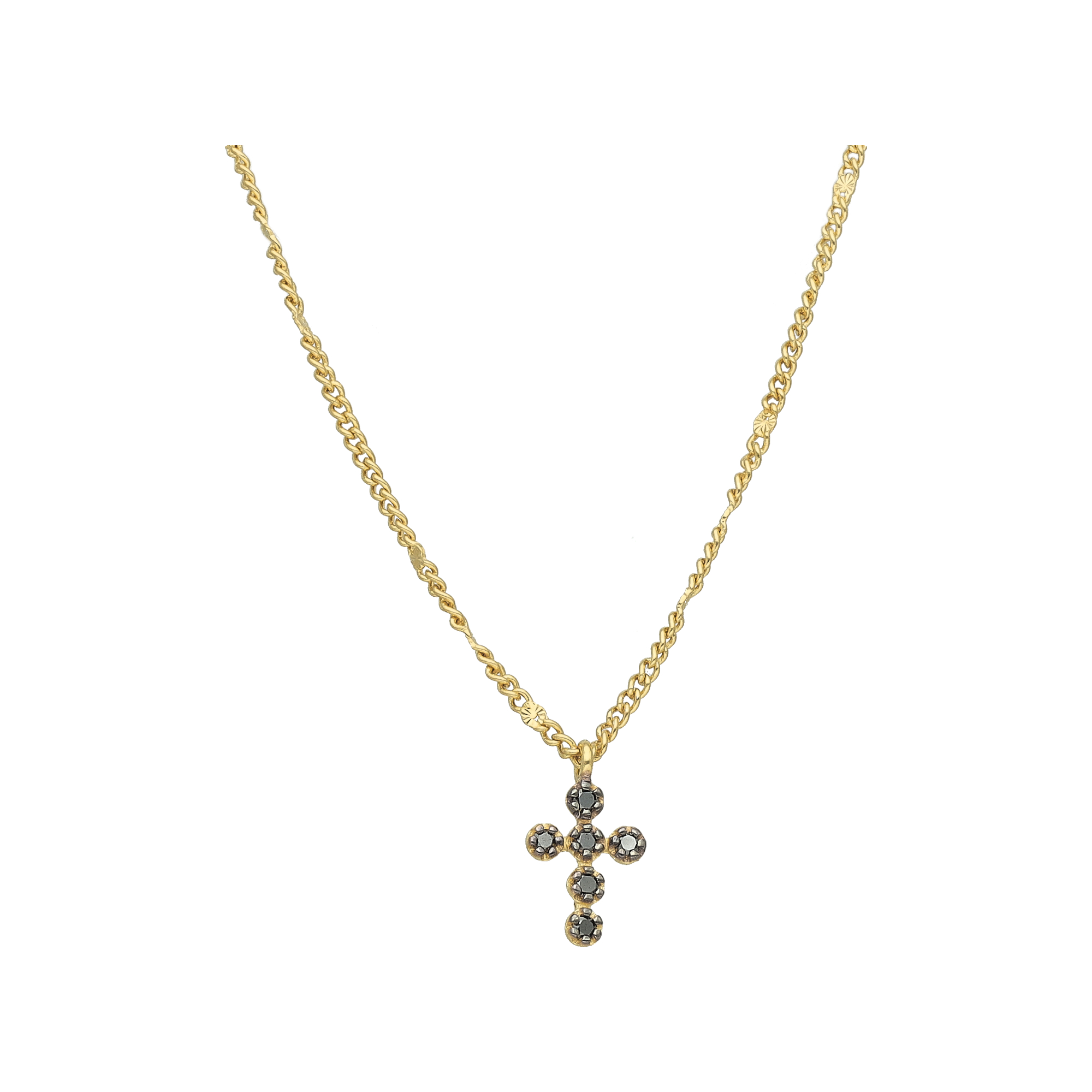Collier Argent Doré Croix Diamant Noir