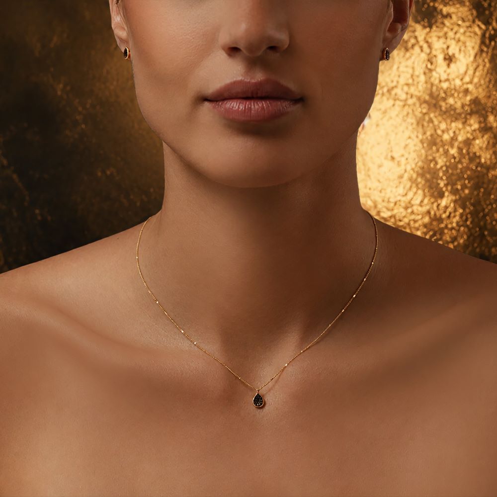 Alternative view of Boucles d'Oreilles Puces Argent Dorées Gouttes Diamant Noir