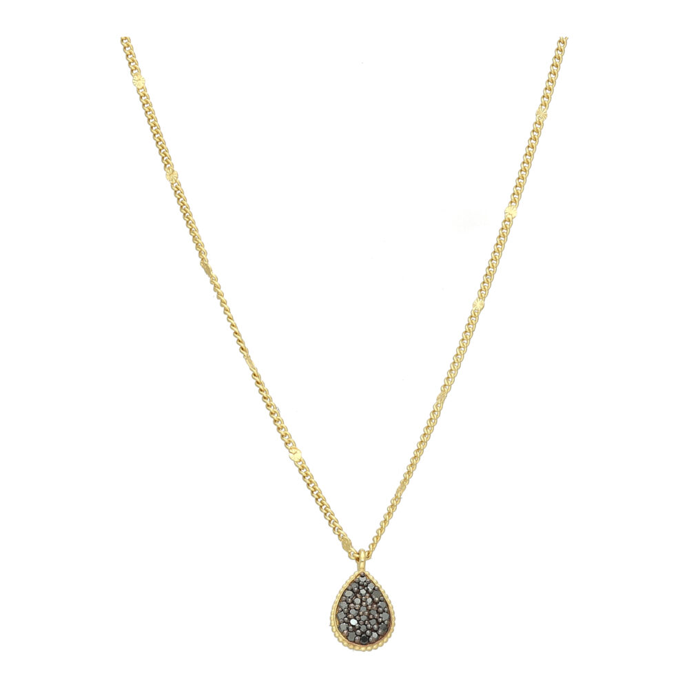 Collier Argent Doré Goutte Diamant Noir