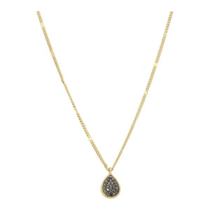 CODN004 Collier Argent Doré Goutte Diamant Noir