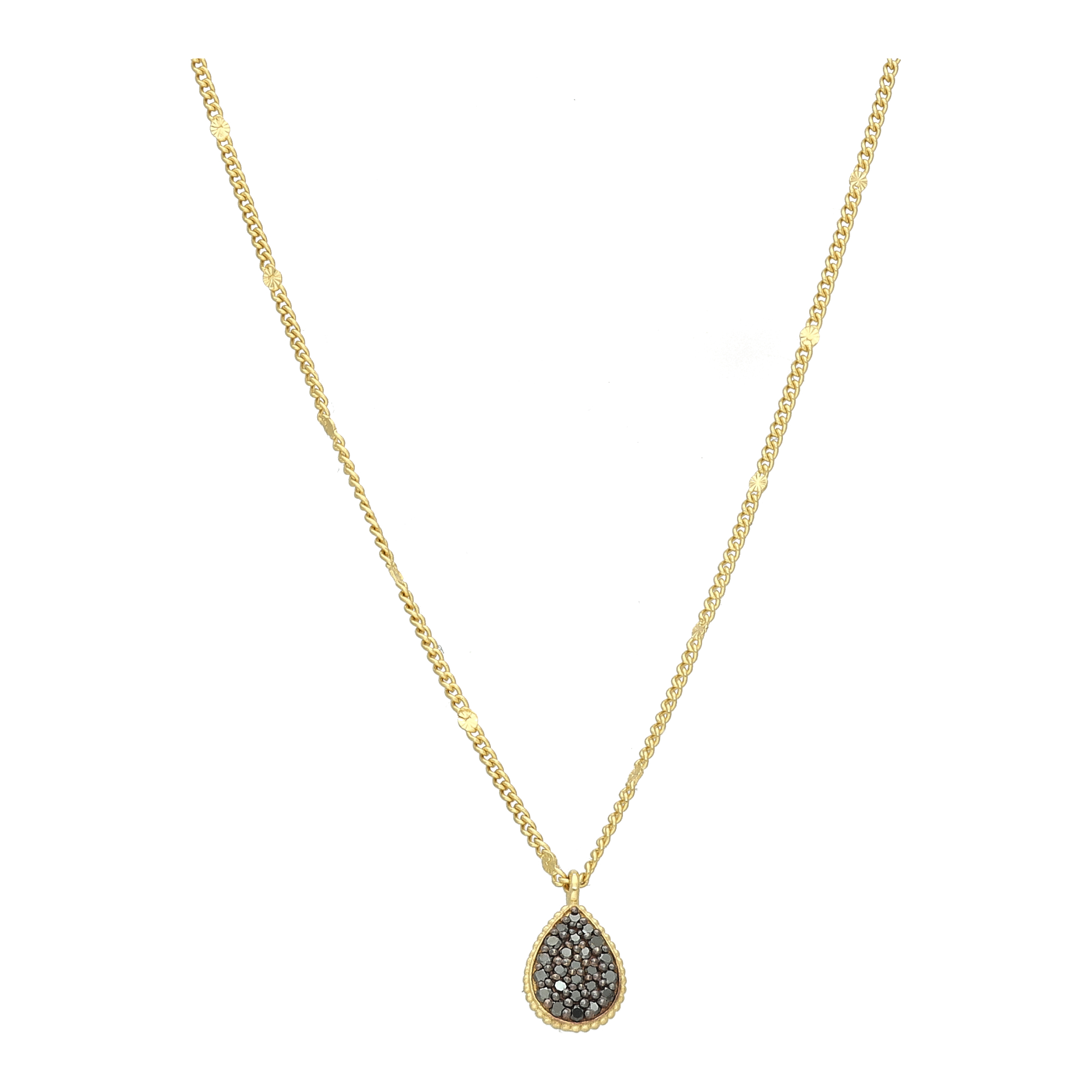 CODN004 Collier Argent Doré Goutte Diamant Noir