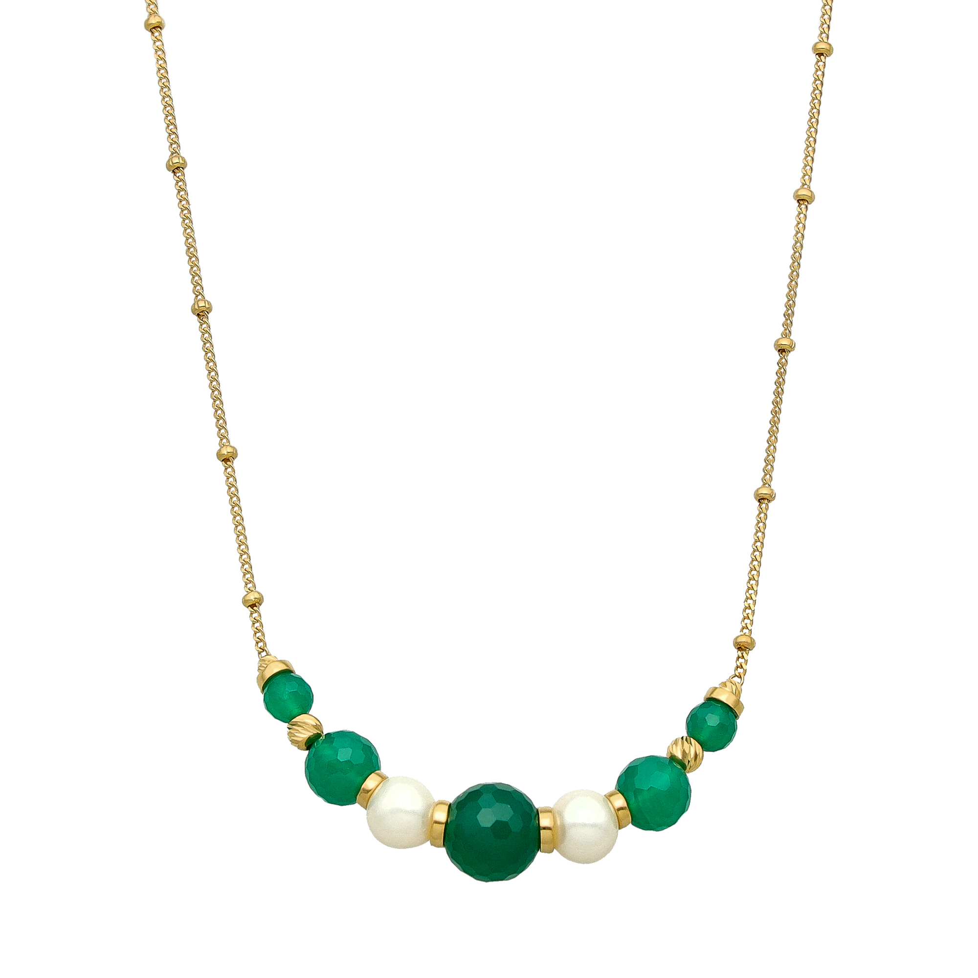Collier en argent doré pierres naturelles blanches et onyx vert 1