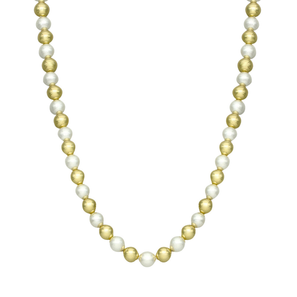 Collier en argent doré perles naturelles blanches et dorées