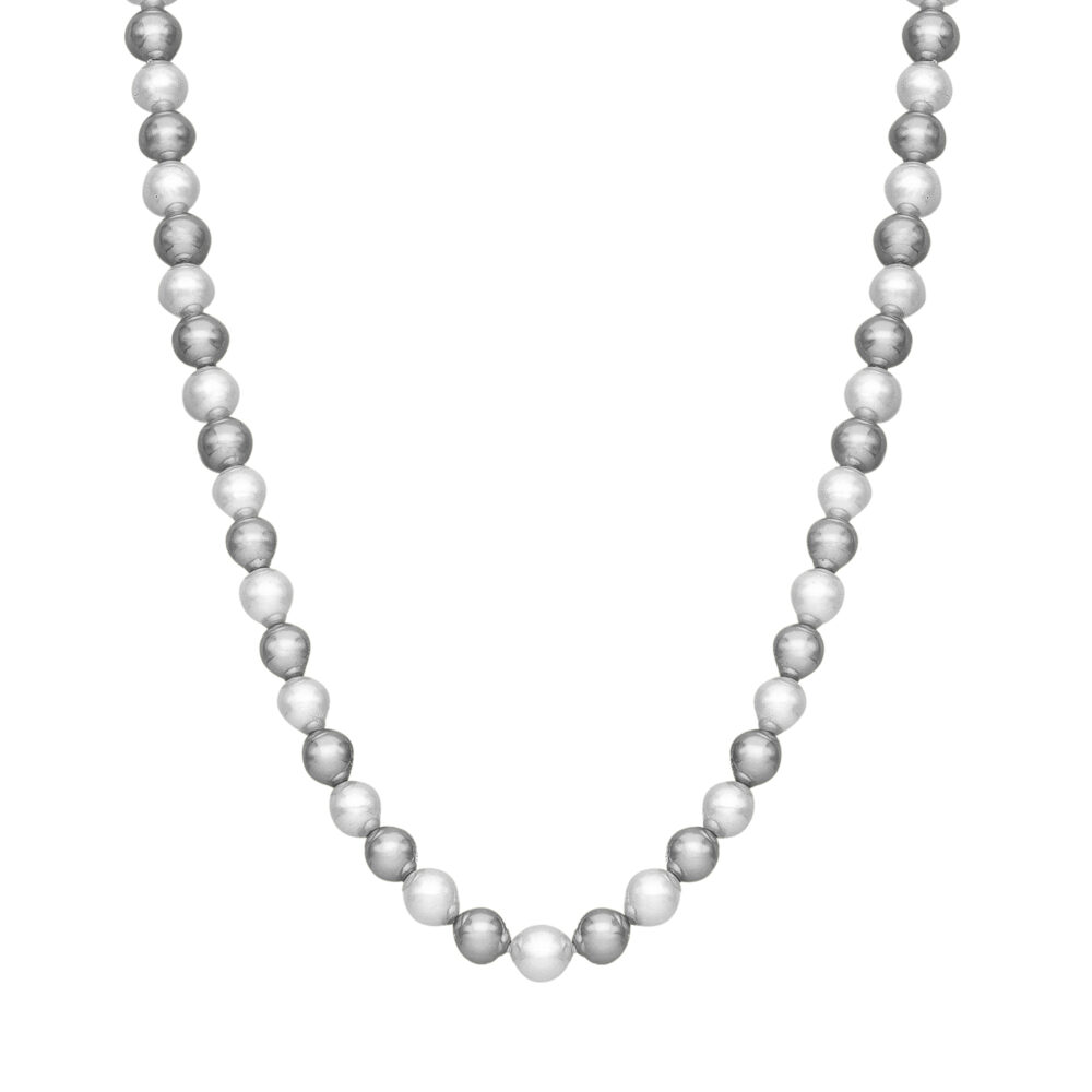 Collier en argent rhodié perles naturelles blanches et argent