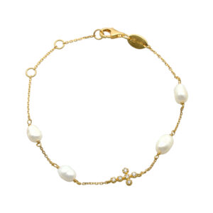 Bracelet argent doré perles naturelles croix oxydes de zirconium 4
