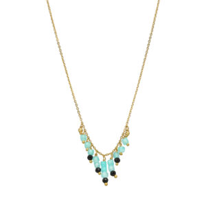 Collier argent doré pierre pampille amazonite spinelle noire