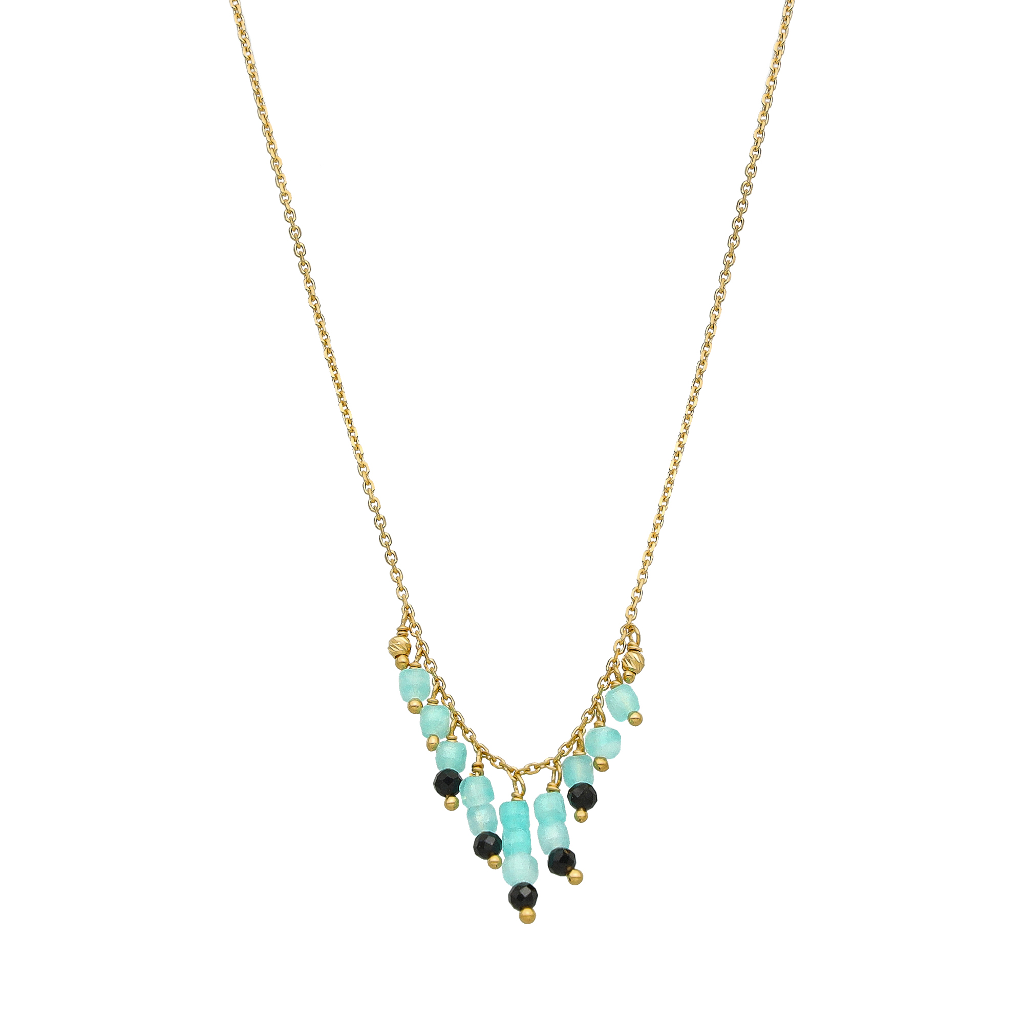 Collier argent doré pierre pampille amazonite spinelle noire