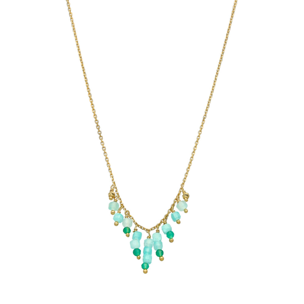 Collier argent doré pierre pampille amazonite onyx vert