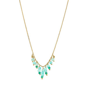 Collier argent doré pierre pampille amazonite onyx vert