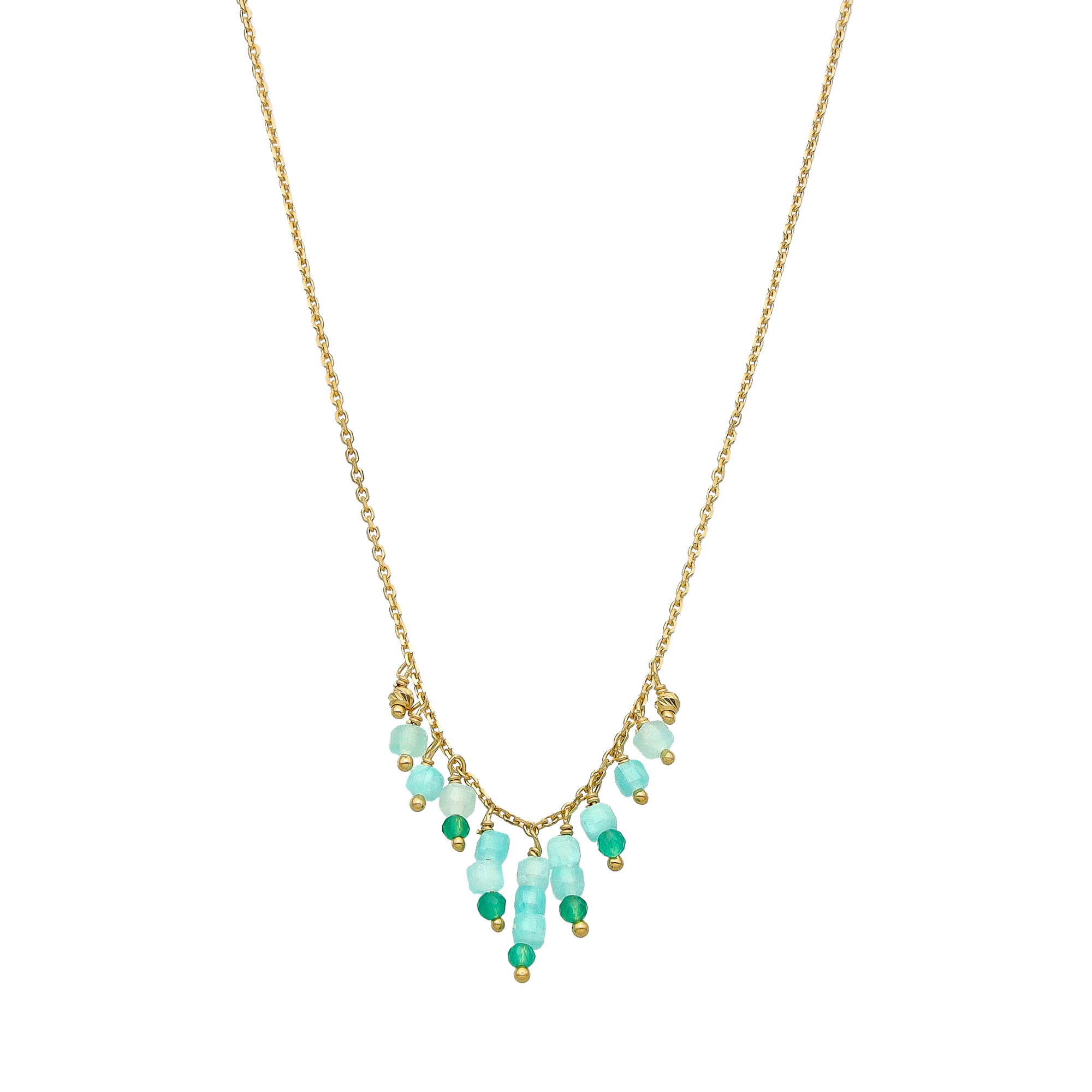 Collier argent doré pierre pampille amazonite onyx vert