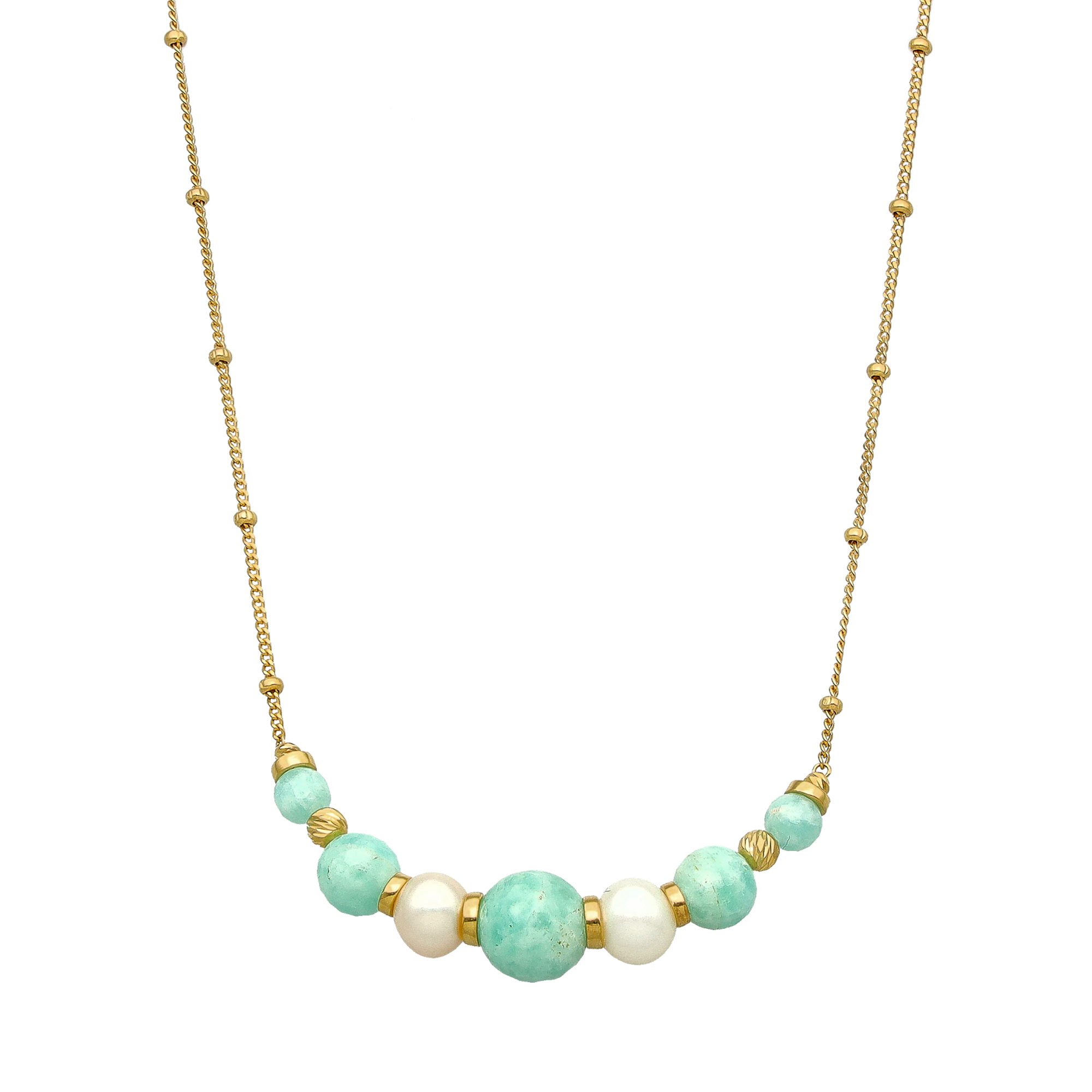 Collier en argent doré pierres naturelles blanches et amazonite 1
