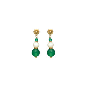 Boucles d'Oreilles Pendantes "Éclat Nocturne" en Argent Doré, Perle naturelle et onyx vert 4