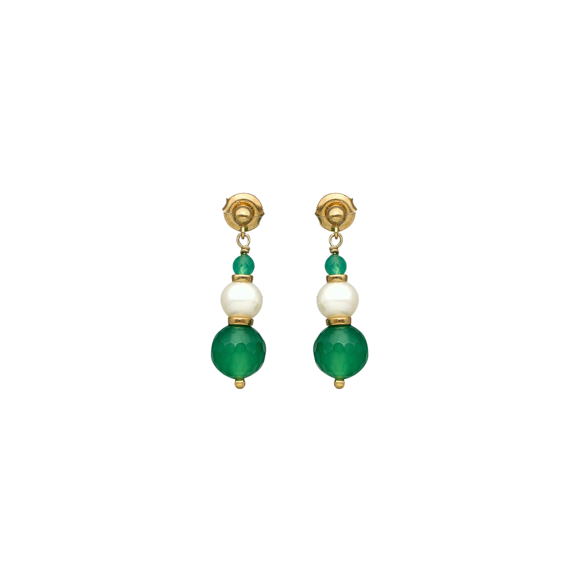 Boucles d'Oreilles Pendantes "Éclat Nocturne" en Argent Doré, Perle naturelle et onyx vert 1