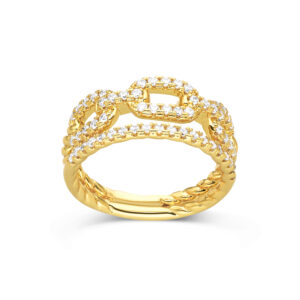 Bague dorée anneau et maille sertie 4