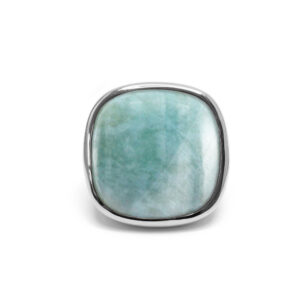 Bague à volume carrée en argent et pierre naturelle amazonite 4