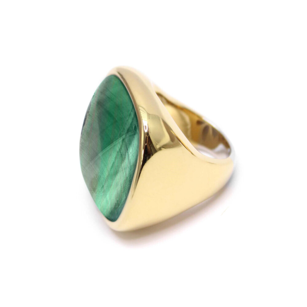 Bague à volume carrée en argent doré et pierre naturelle malachite 3