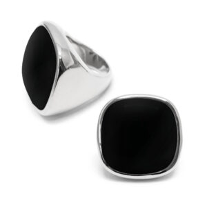 Bague à volume carrée en argent rhodié et pierre naturelle spinelle noire 4