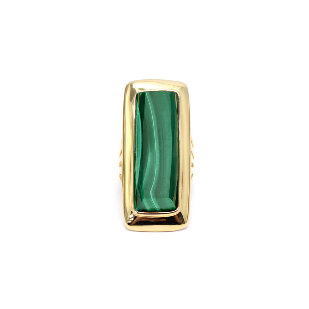 Bague à volume en argent doré longue en pierre naturelle malachite