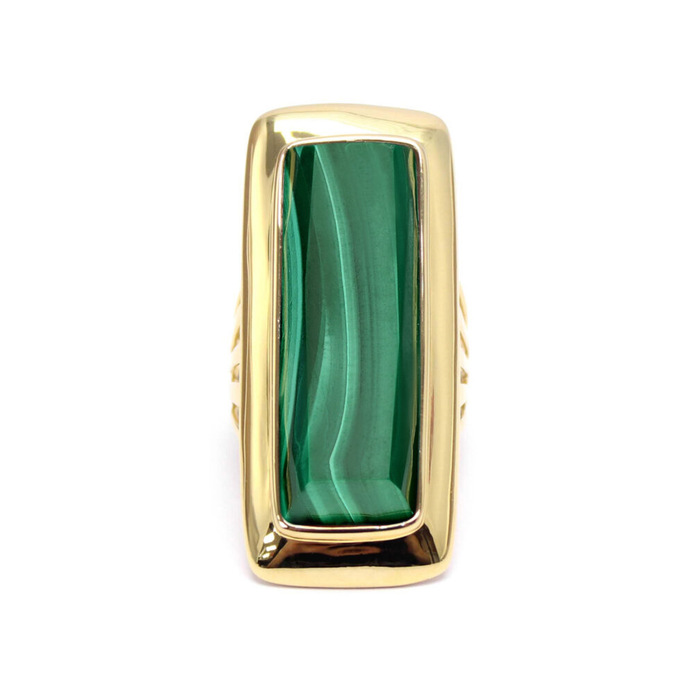 Bague à volume en argent doré longue en pierre naturelle malachite