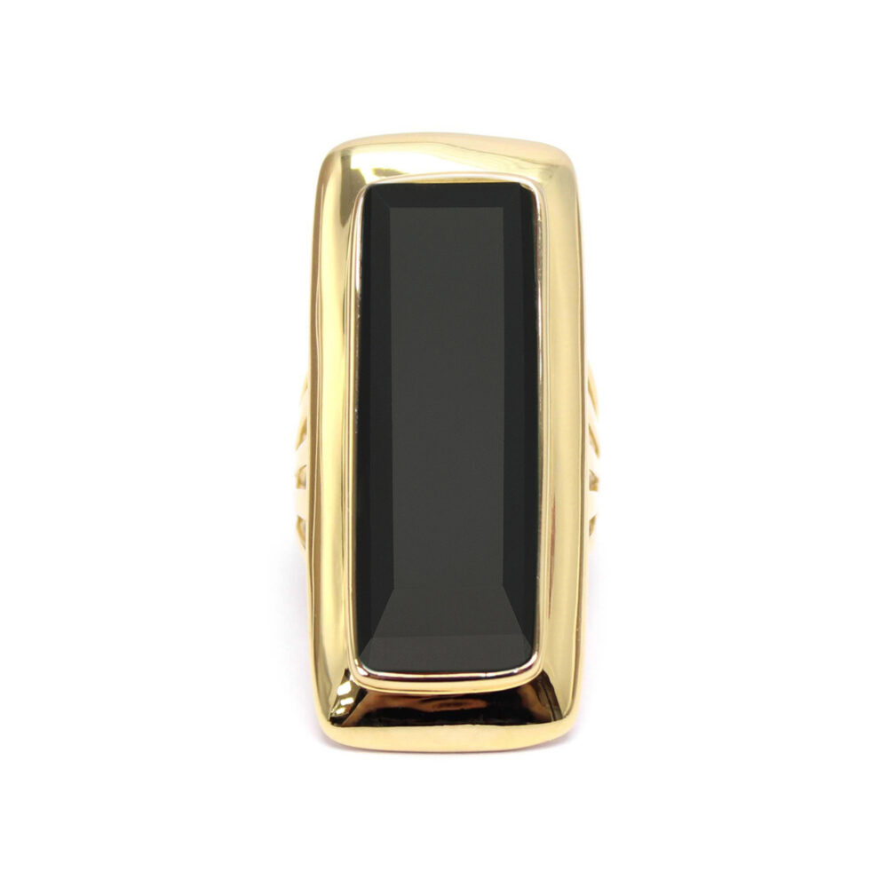 Bague à volume en argent doré longue en pierre naturelle spinelle noire