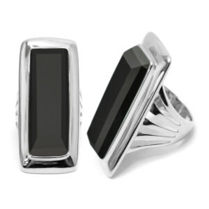 Bague à volume en argent rhodié longue en pierre naturelle spinelle noire 4