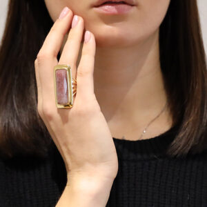 Bague à volume longue argent doré en pierre naturelle quartz fraise 5