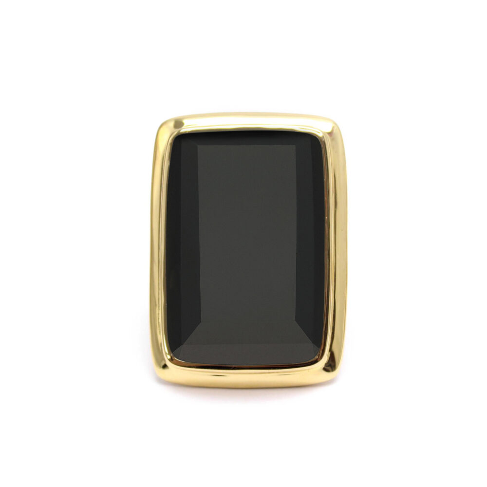 Bague à volume rectangle en argent doré et pierre naturelle spinelle noire