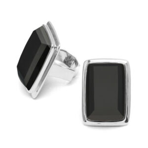 Bague à volume rectangle en argent rhodié et pierre naturelle spinelle noire 4