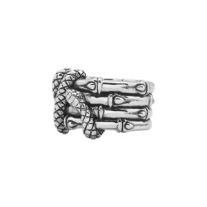 Bague anneau bambou pour homme en argent avec serpent entrelacé 6