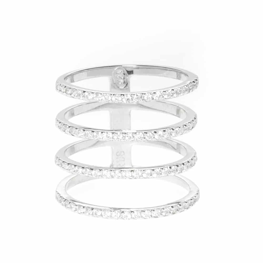 Silver ring with 4 sparkling rhodium rings 1