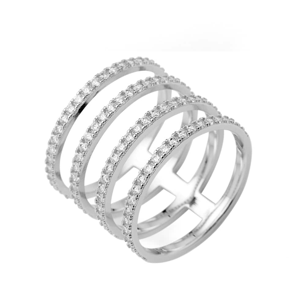 Silver ring with 4 sparkling rhodium rings 2
