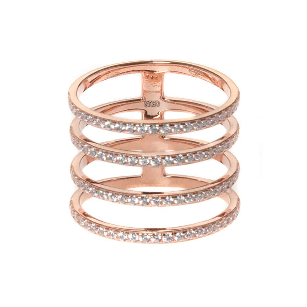 Silver ring 4 rings sparkling pink 1