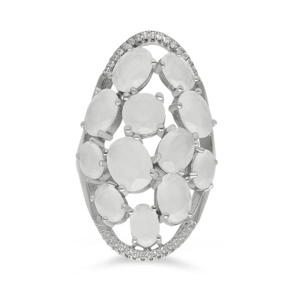 Asymmetrical silver ring with white stones 1
