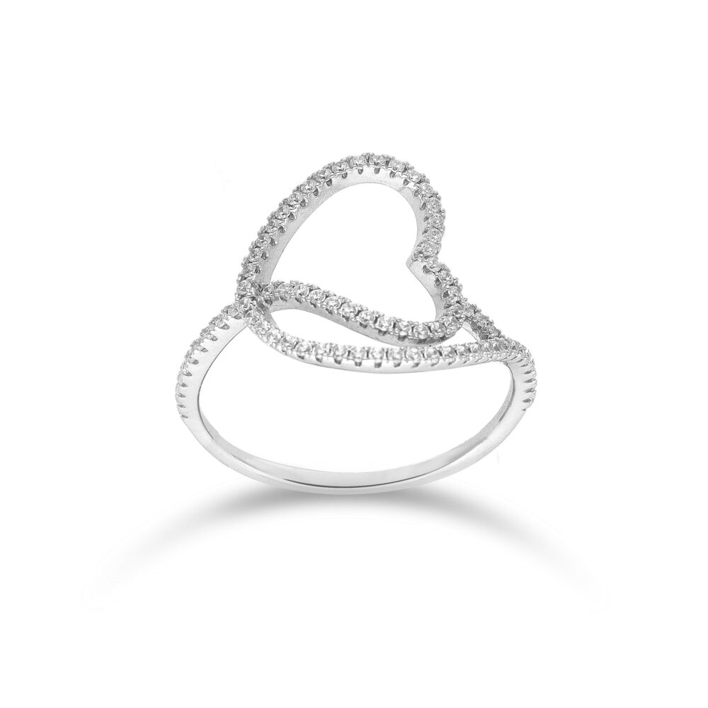 Silver rhodium entwined heart ring 1