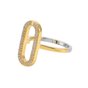 Bague argent ovale doré sertie de zirconium 6