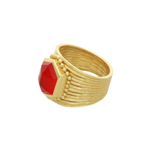 Bague argent doré antique pierre naturelle jade rouge 4