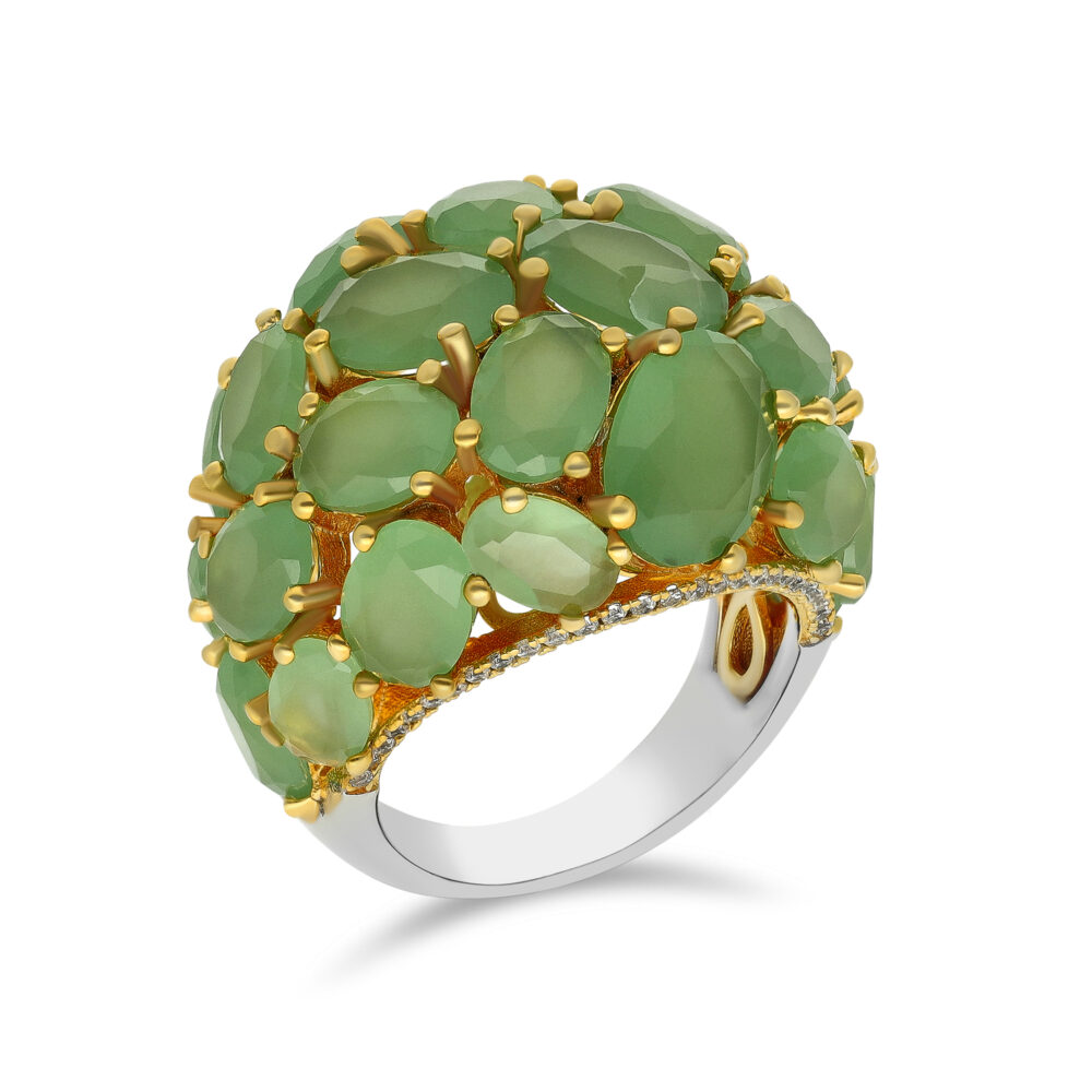Silver gilt green stone cabochon ring 1