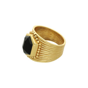 Bague argent doré antique pierre naturelle onyx noire 4