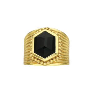 Bague argent doré antique pierre naturelle onyx noire 3
